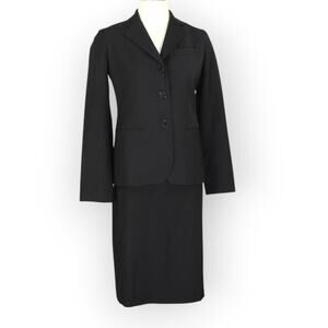 JACKET2P + SKIRT2 Talbots Black Business Suit Office Work KneeLength